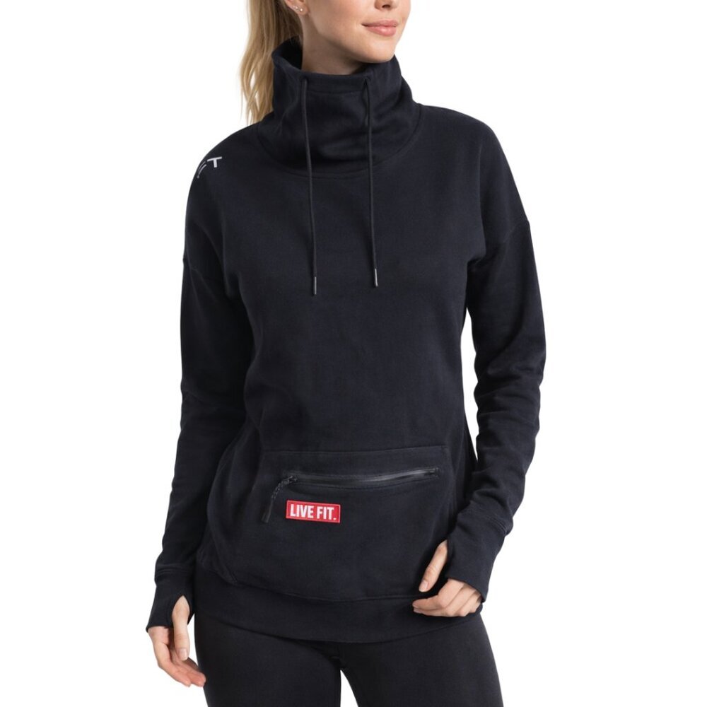 LIVE FIT Black Funnel Neck Pullover Hoodie Small Athletic Zip Pocket